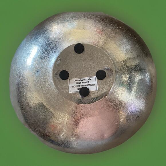 Large Polished Cast Aluminum India Floral Motif Decorative Bowl 11.75" x 3.25" - Picture 4 of 4